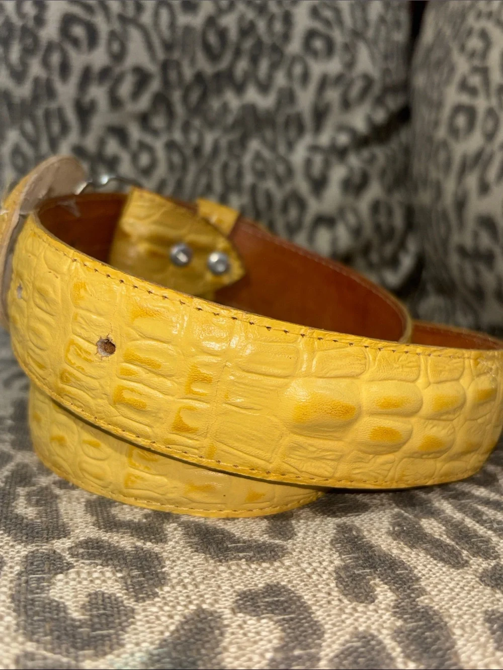 Crocodile alligator leather belt textured western cowboy reptile buckle 34